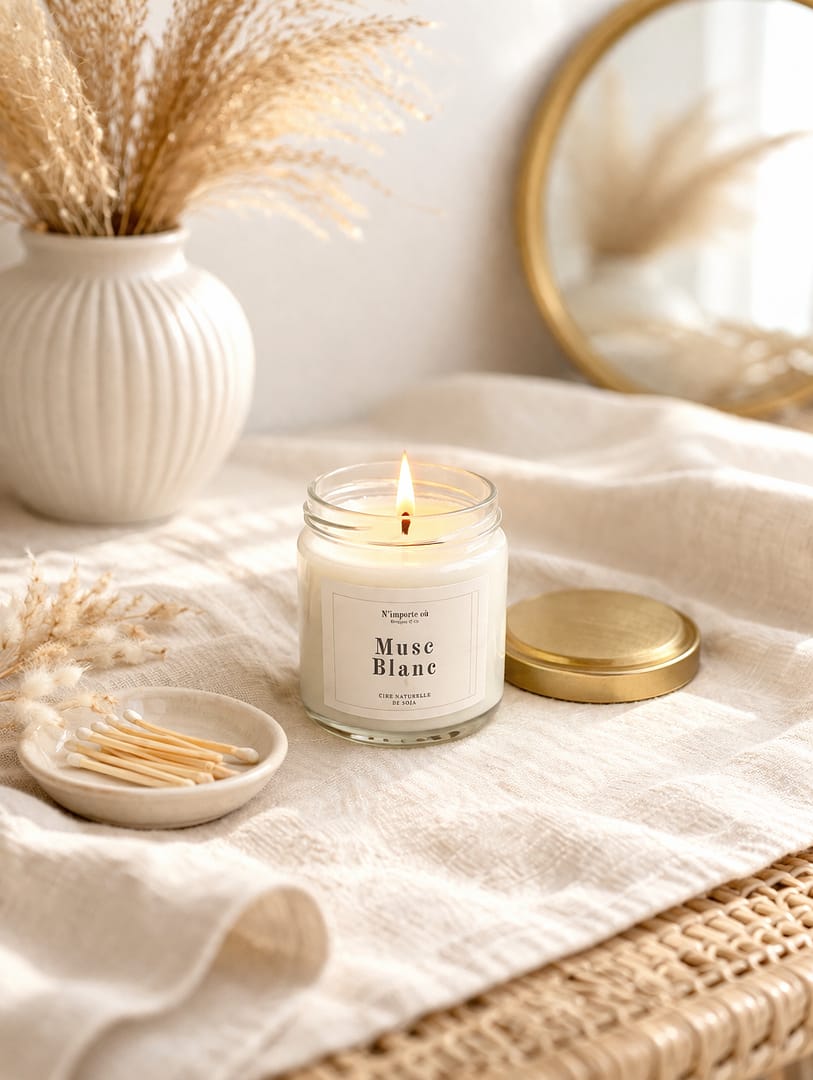 bougie parfumée musc blanc 110g ambiance bohème chic linge propre