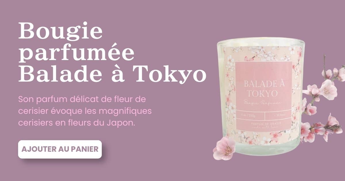 Bougie parfumé Balade à Tokyo à la fleur de cerisier Bougie parfumée Balade à Tokyo à la fleur de cerisier - Recréer l’ambiance d’un Hanami chez soi – Votre propre jardin privée des cerisiers japonais