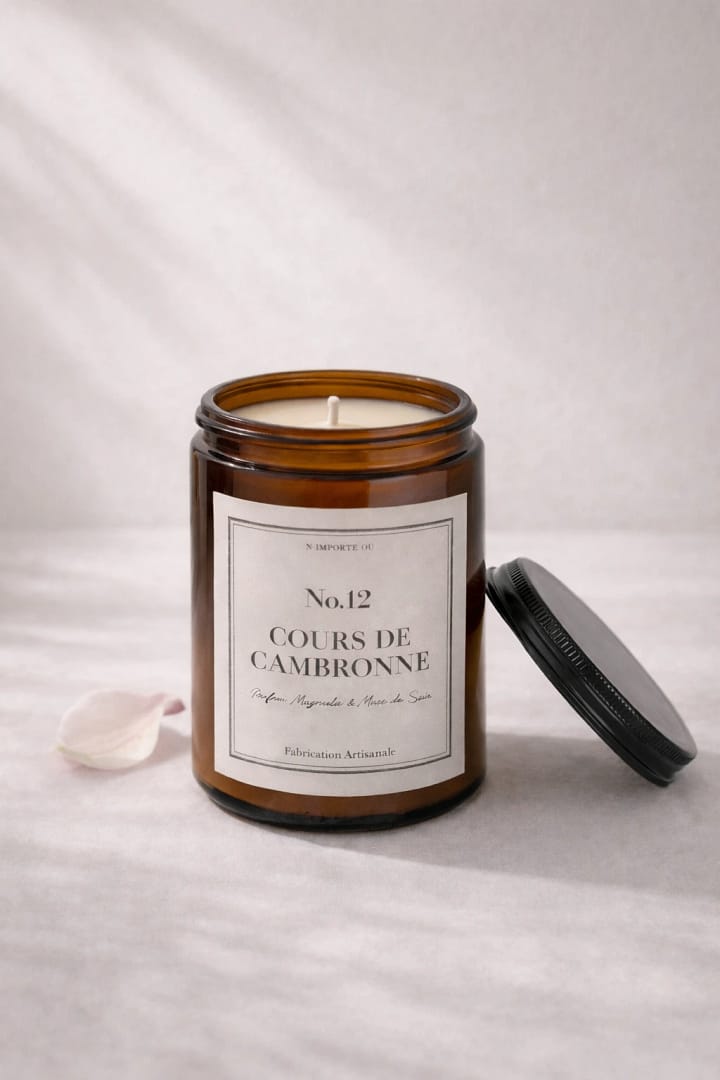 Bougie parfumée magnolia Cours de Cambronne ambiance studio photo