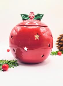 brûle-parfum Boule de noël rouge en céramique