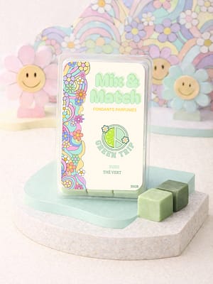 Fondants parfumés Yuzu Thé Vert en cire de soja, parfum frais aux notes d’agrumes et thé vert.