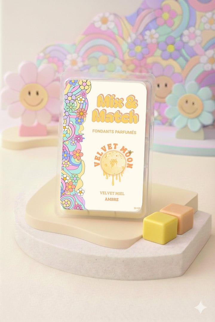 Boîte de fondants parfumés Velvet Moon miel & ambre, ambiance soirée groovy et enveloppante
