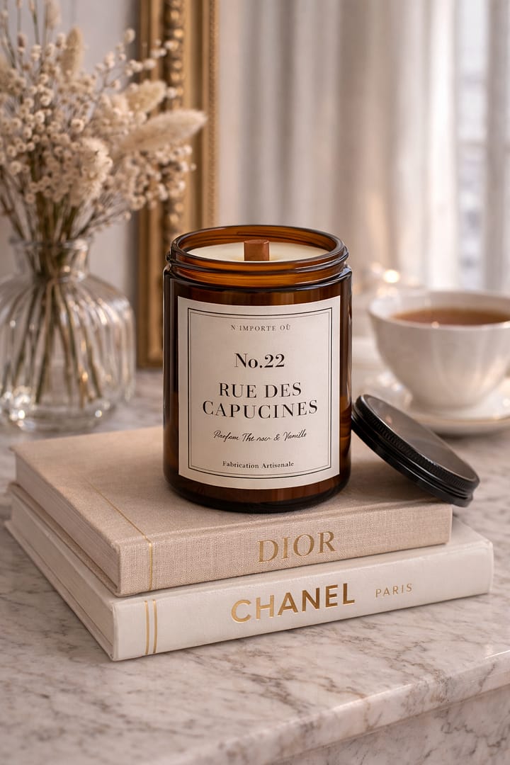 bougie parfumée cocooning lumière dorée thé noir vanille