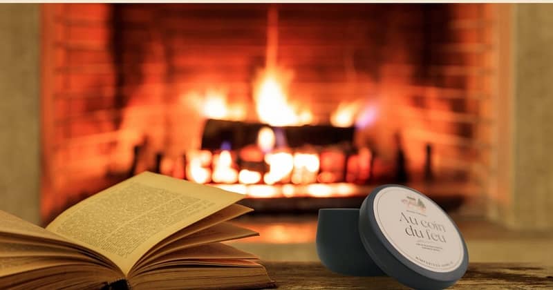 cheminée en appartement - bougie parfumée artisanale au coin du feu pour bien-être chez soi